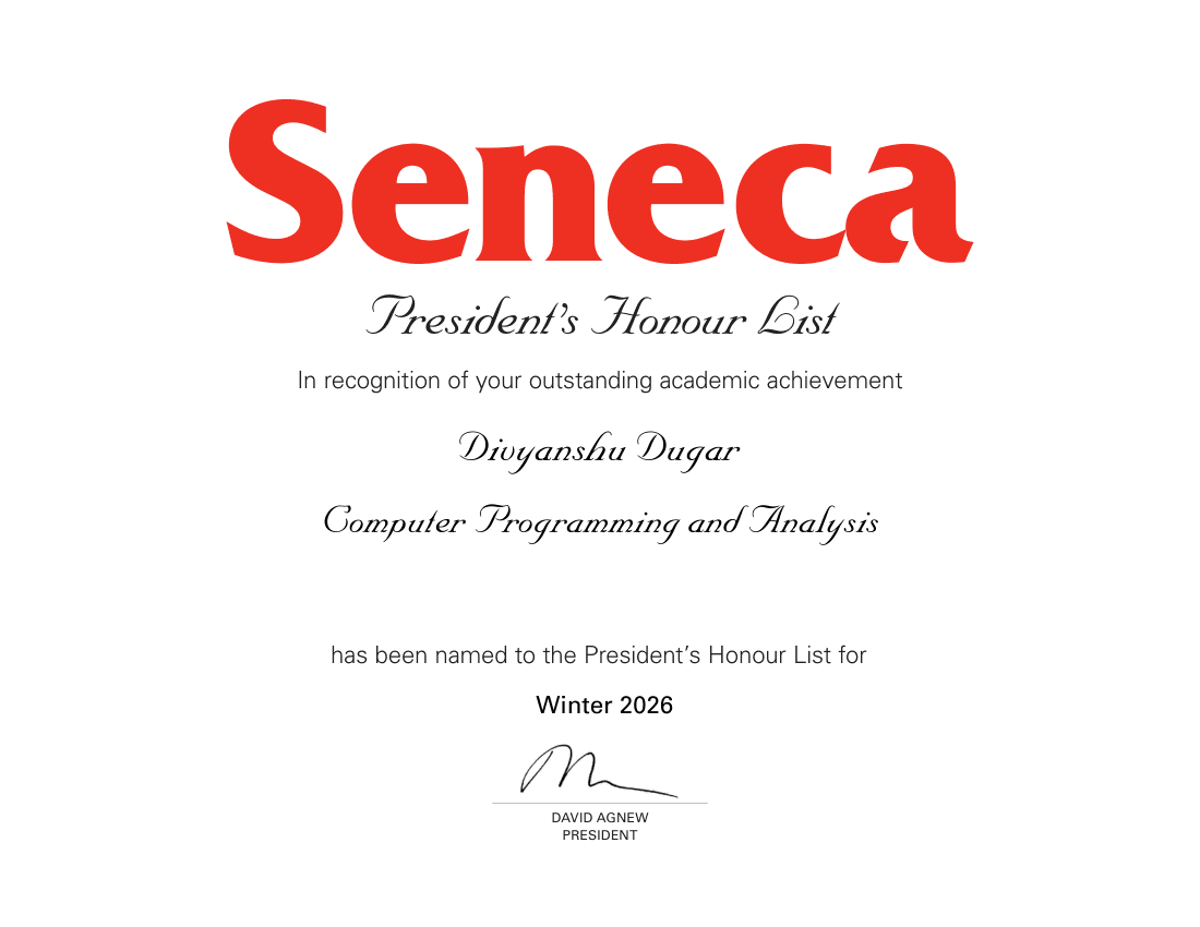 President's Honour List — Winter 2026